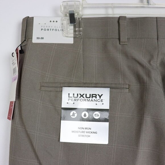 NWT Perry Ellis Plaid Check Modern Fit Straight Leg Tan Mens Pants - Picture 7 of 8